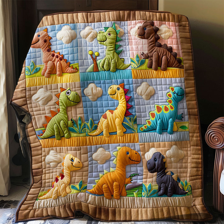 Steppdecke mit bunten Dinosauriern