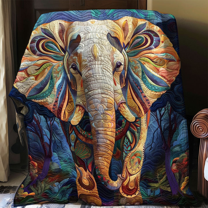 Steppdecke mit Elefant im Mandala-Stil