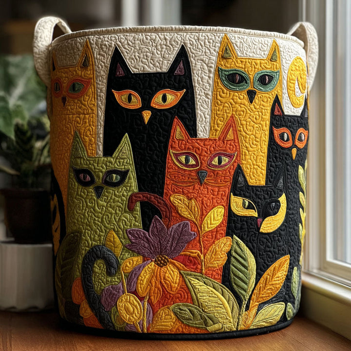Gesteppter Wäschekorb – mit Katzen