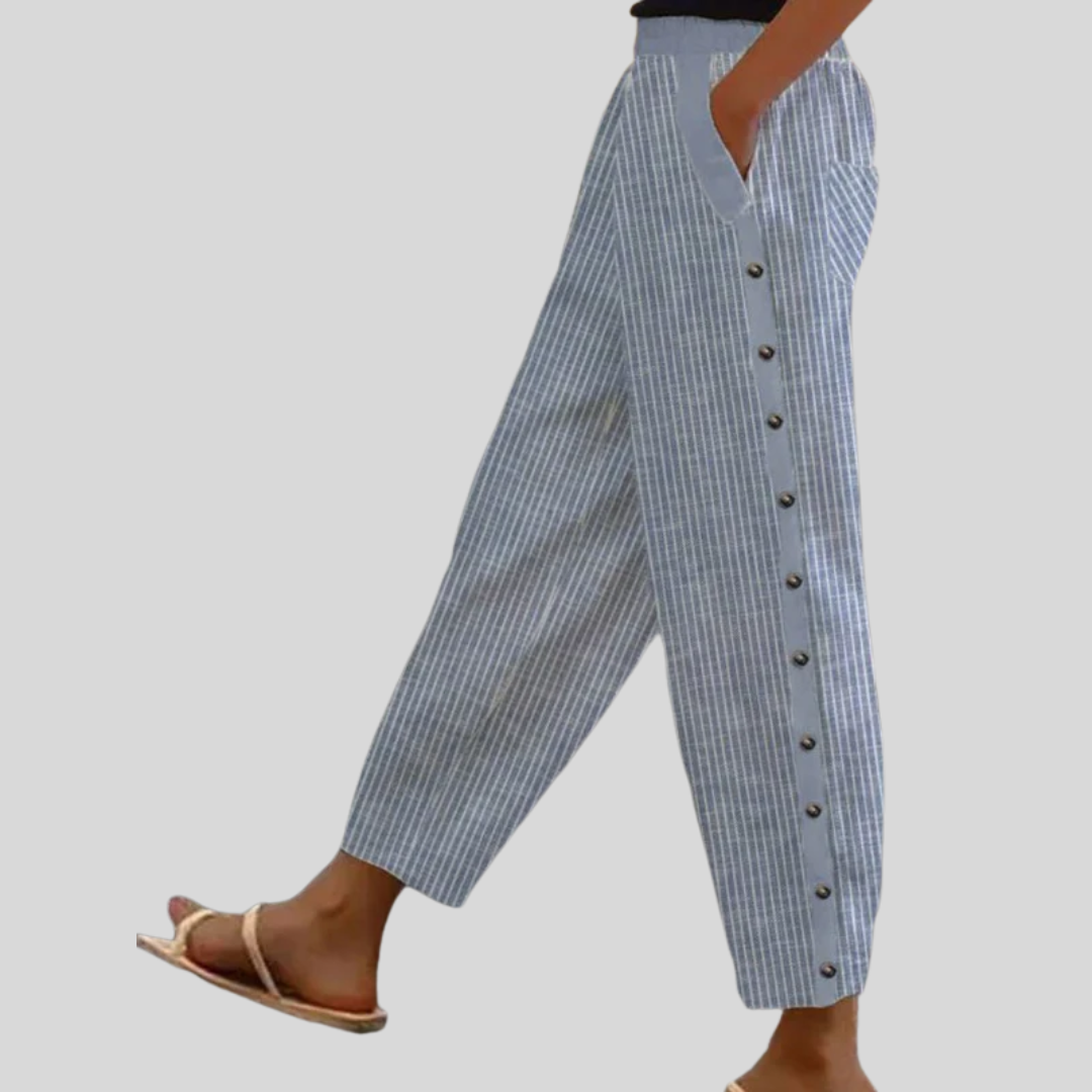 Clara | Gestreifte Hose mit Knopfdetails