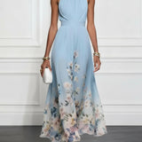 Anni | Blaues Chiffon-Maxikleid mit Blumenmuster