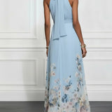 Anni | Blaues Chiffon-Maxikleid mit Blumenmuster