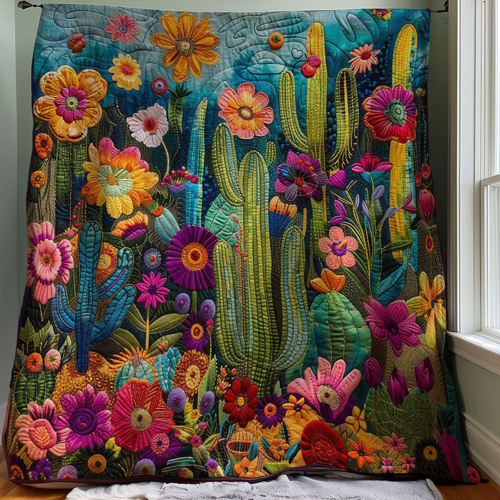 Steppdecke mit Kakteen und Blüten