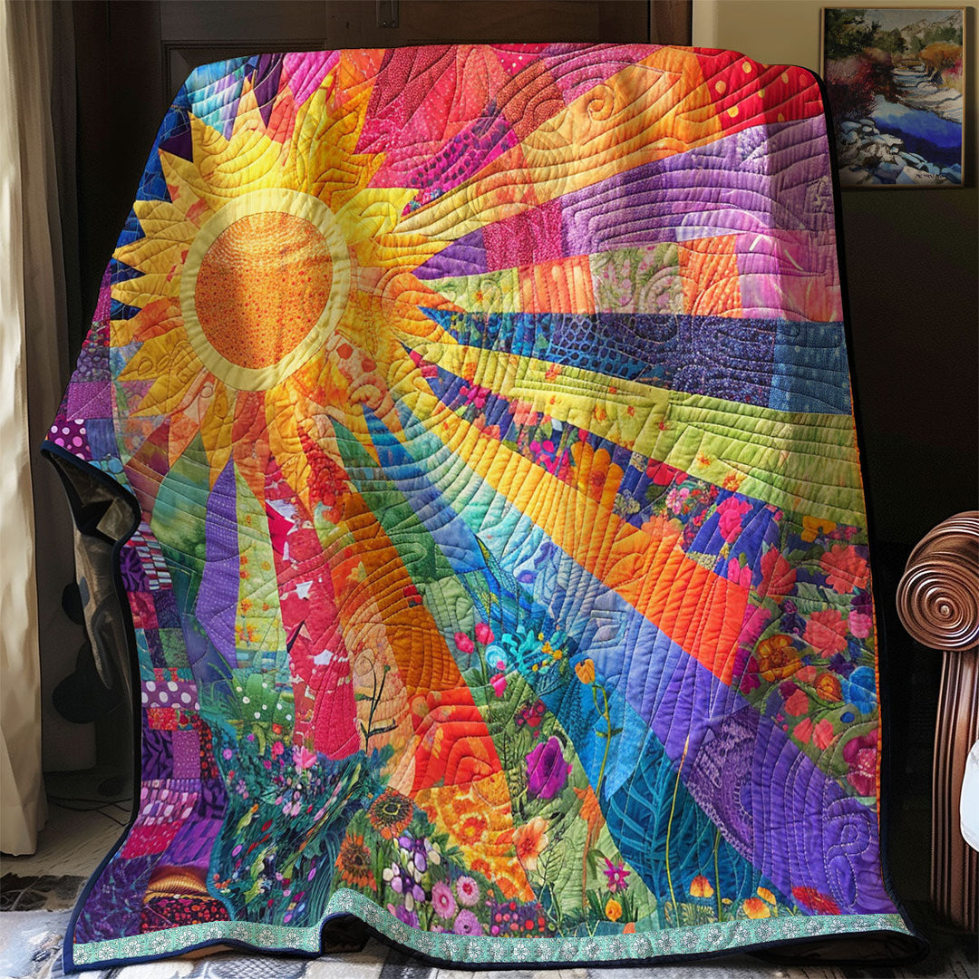 Steppdecke mit fröhlicher Sonne