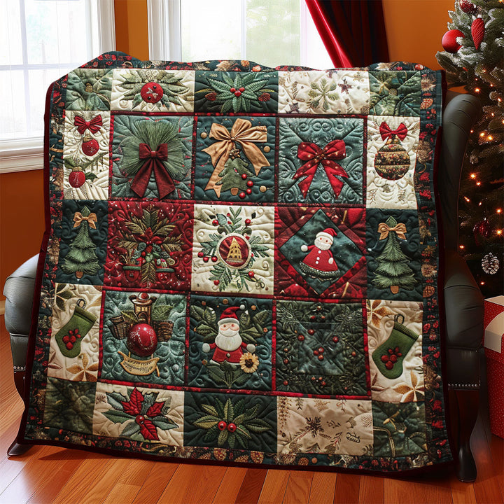 Weihnachts-Patchwork-Steppdecke mit Schleifen