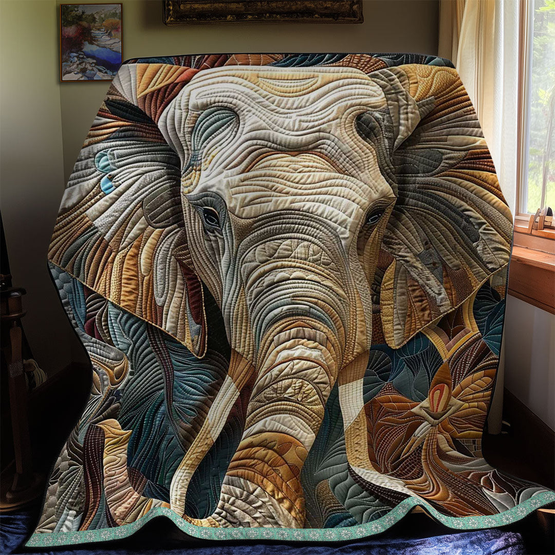 Steppdecke mit Elefant in Gold und Blau