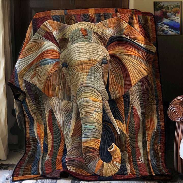 Steppdecke mit Elefant in Kupfertönen