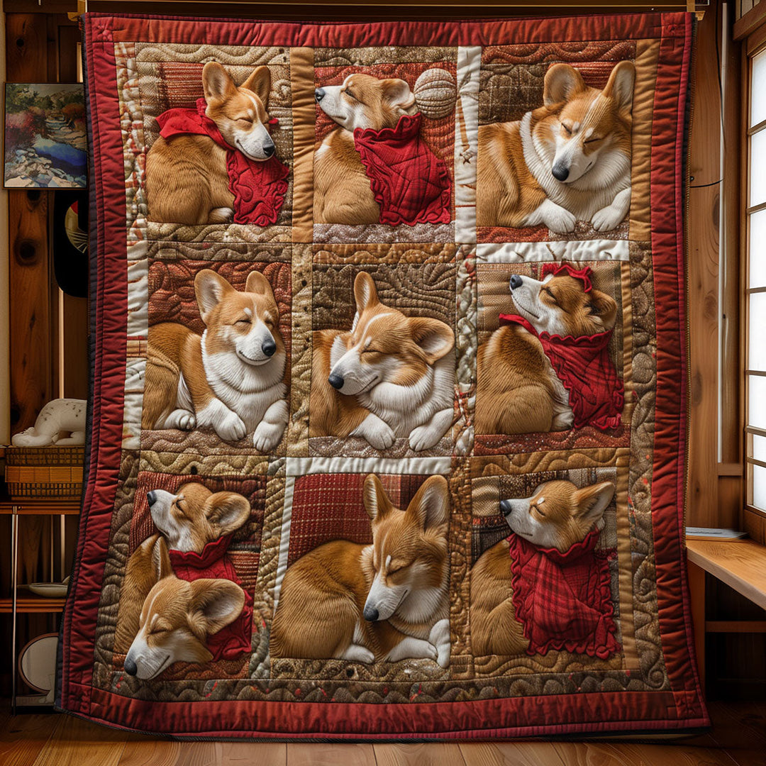 Steppdecke mit schlafenden Corgis
