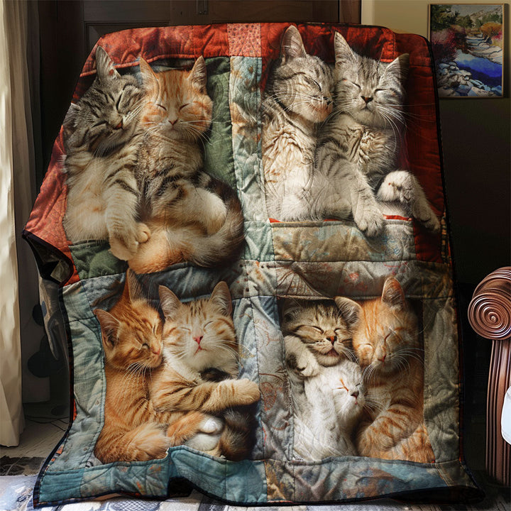 Steppdecke mit schlafenden getigerten Katzen