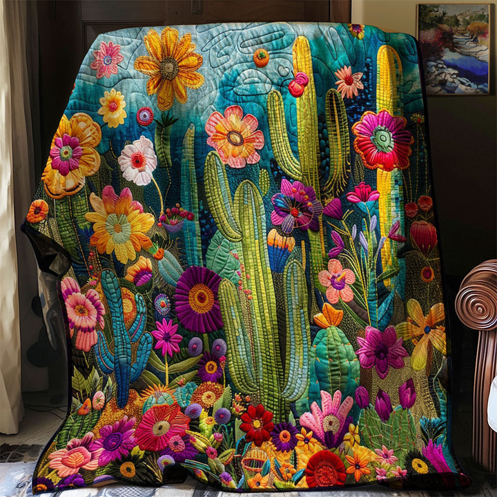 Steppdecke mit Kakteen und Blüten