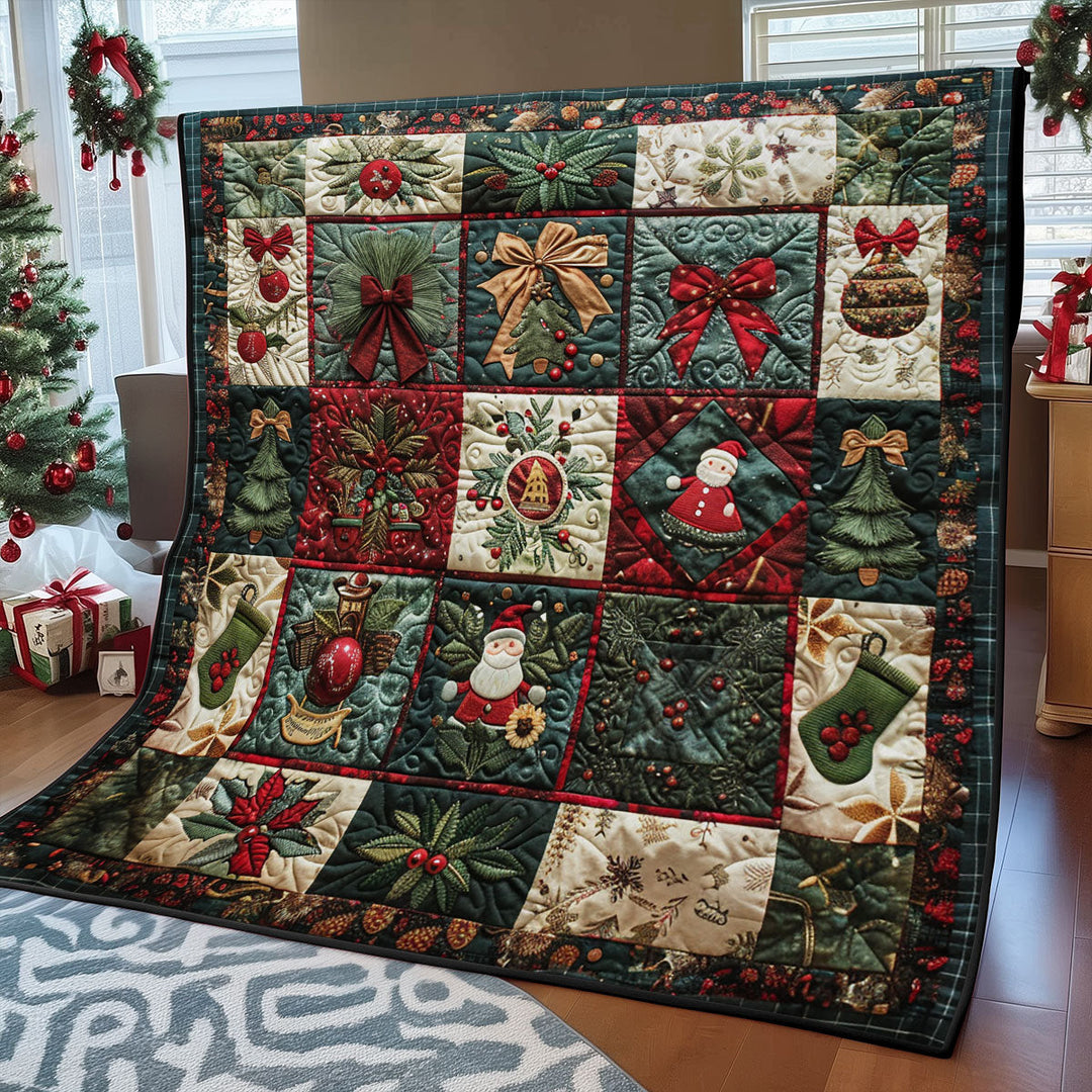 Weihnachts-Patchwork-Steppdecke mit Schleifen