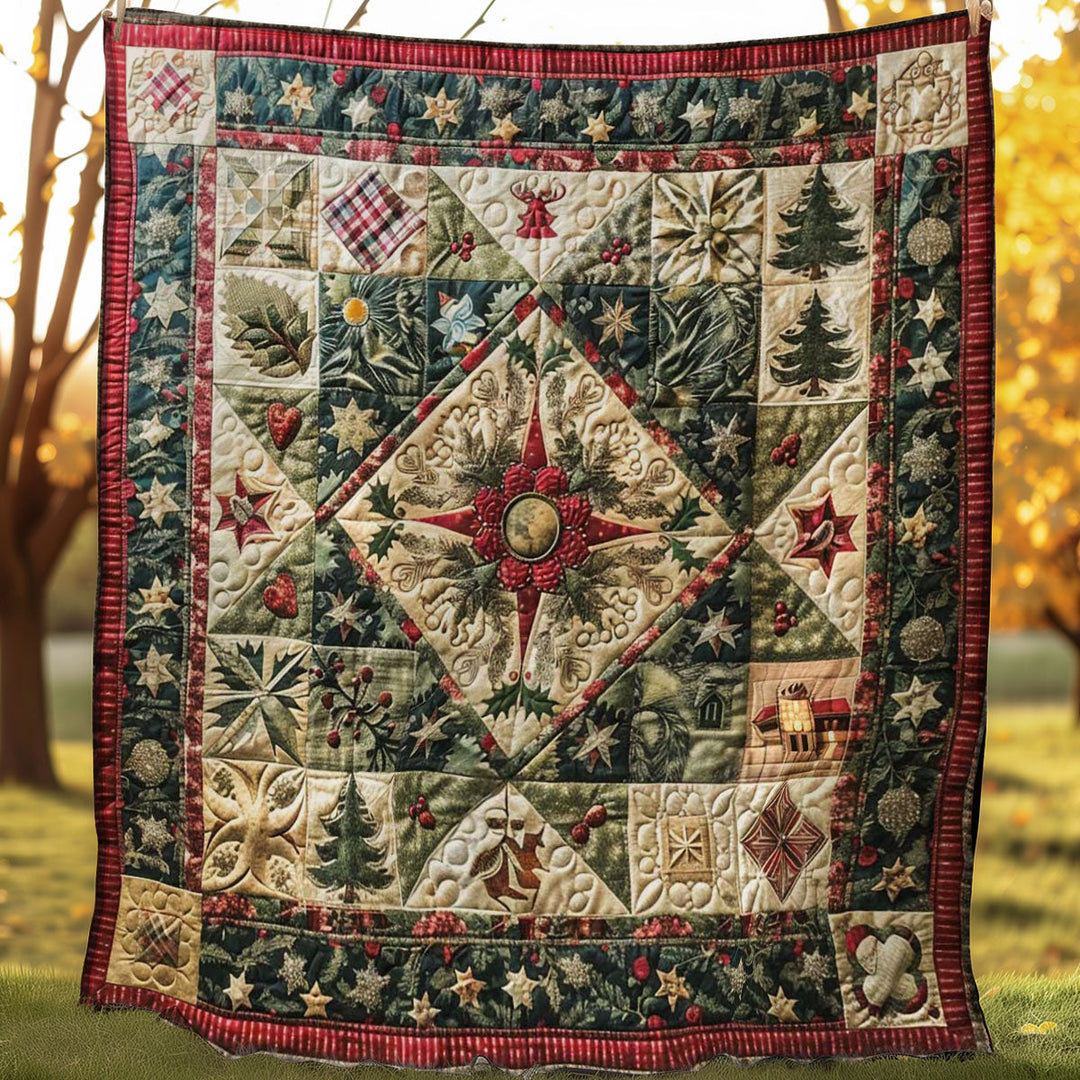Weihnachts-Steppdecke mit Tannen und Stern