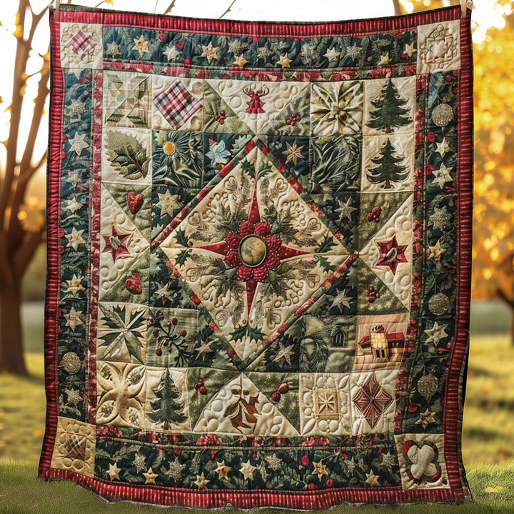 Weihnachts-Steppdecke mit Tannen und Stern
