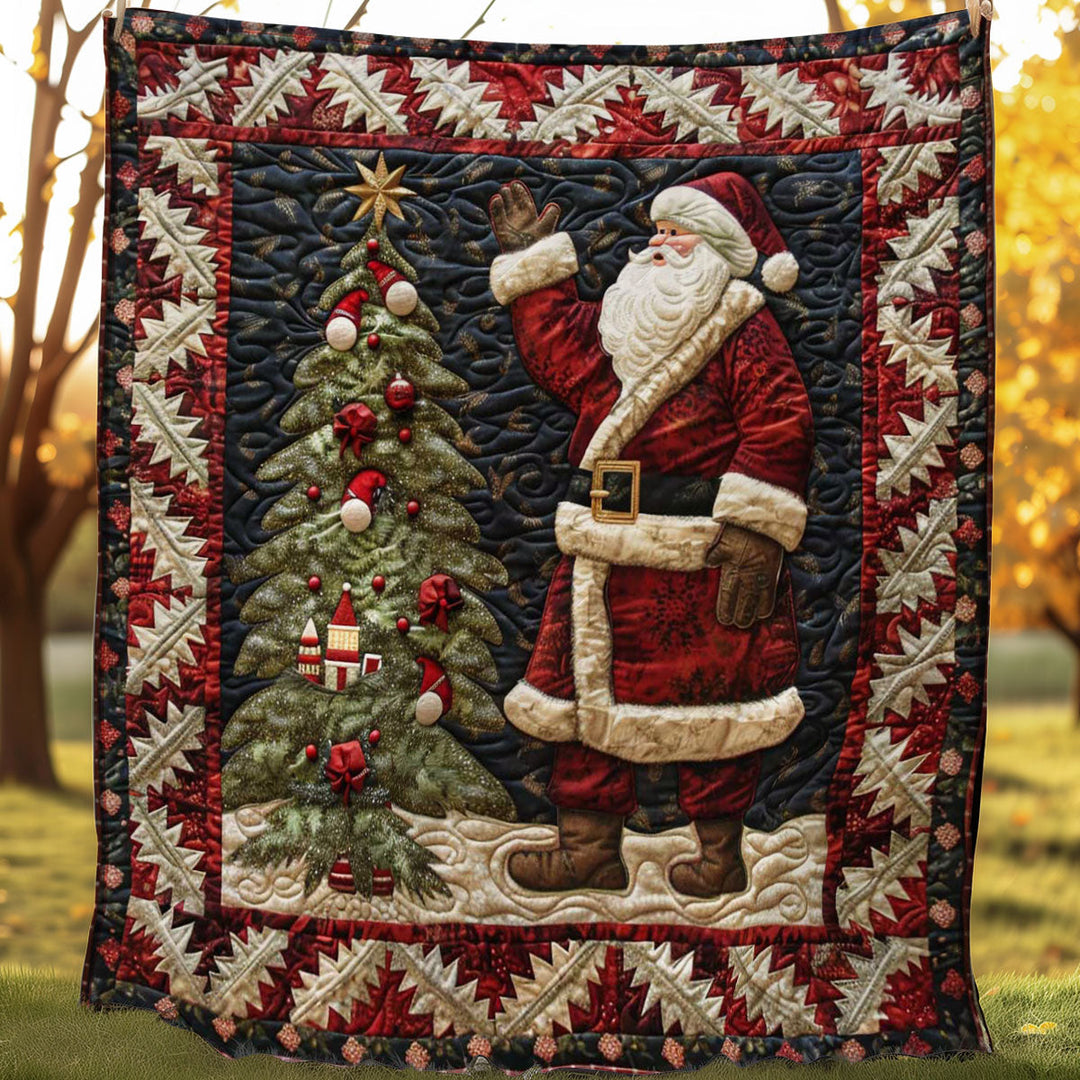 Weihnachts-Steppdecke mit Weihnachtsmann am Baum