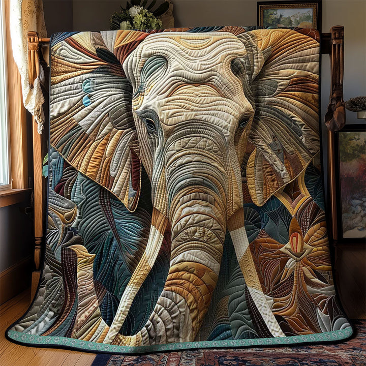 Steppdecke mit Elefant in Gold und Blau