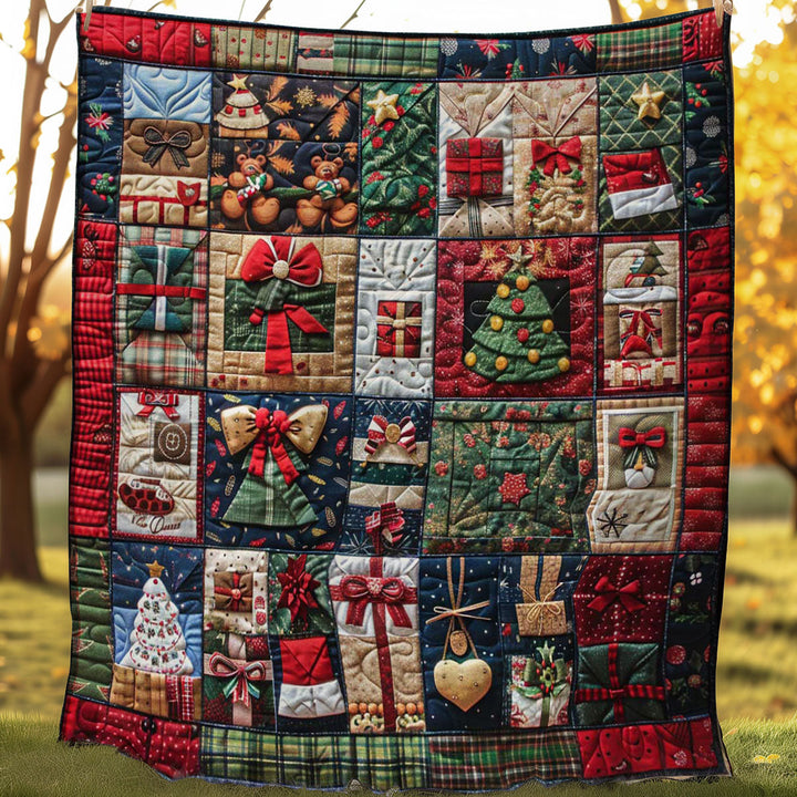 Weihnachts-Patchwork-Steppdecke mit Geschenken