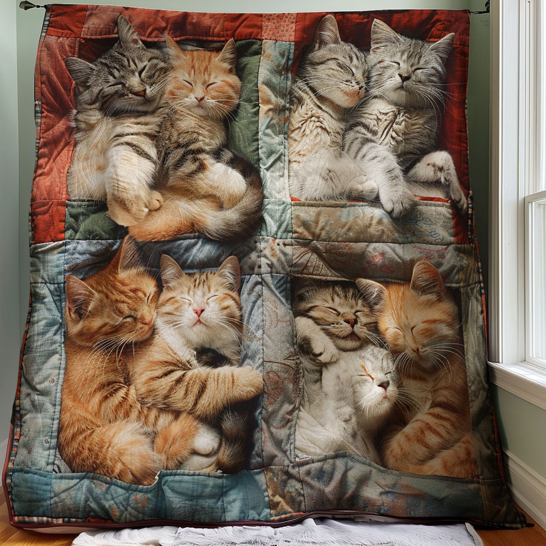 Steppdecke mit schlafenden getigerten Katzen