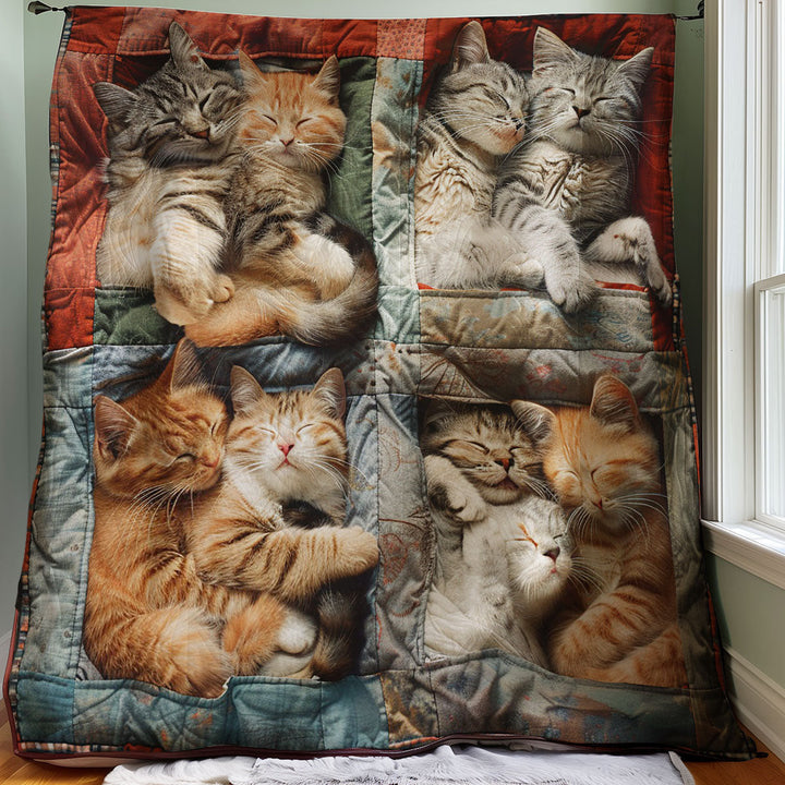 Steppdecke mit schlafenden getigerten Katzen