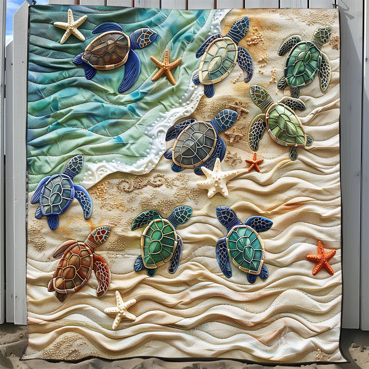 Steppdecke mit Schildkröten am Strand