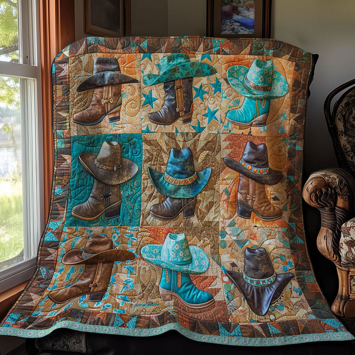 Steppdecke mit Cowboyhüten und Stiefeln