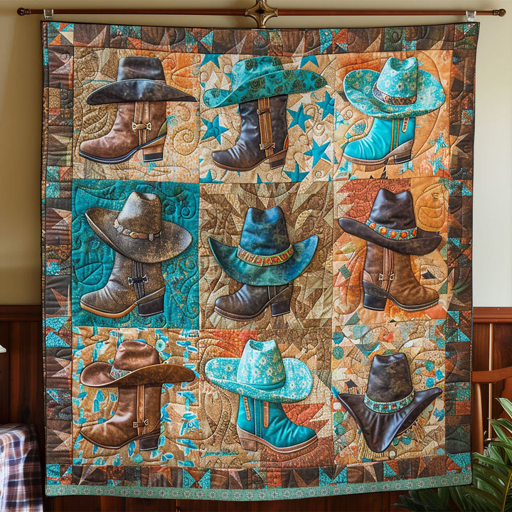 Steppdecke mit Cowboyhüten und Stiefeln