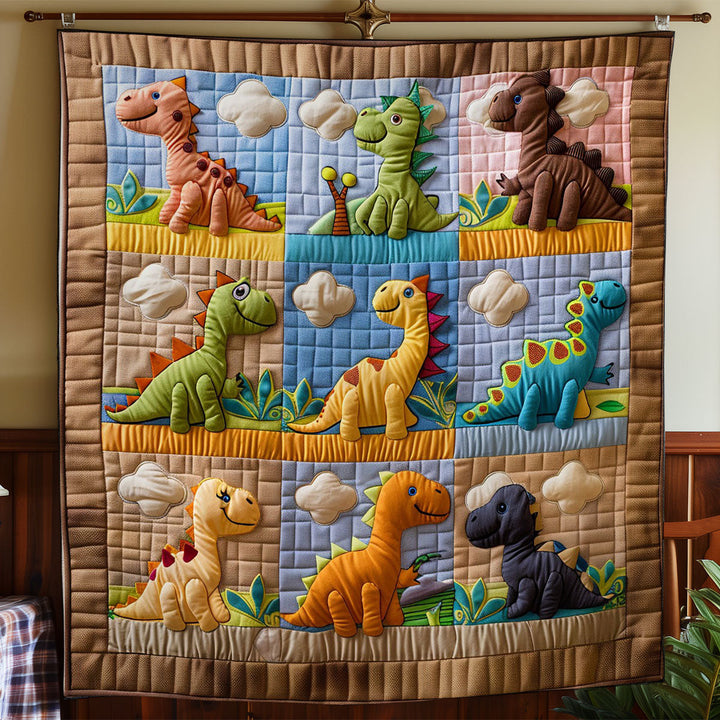 Steppdecke mit bunten Dinosauriern