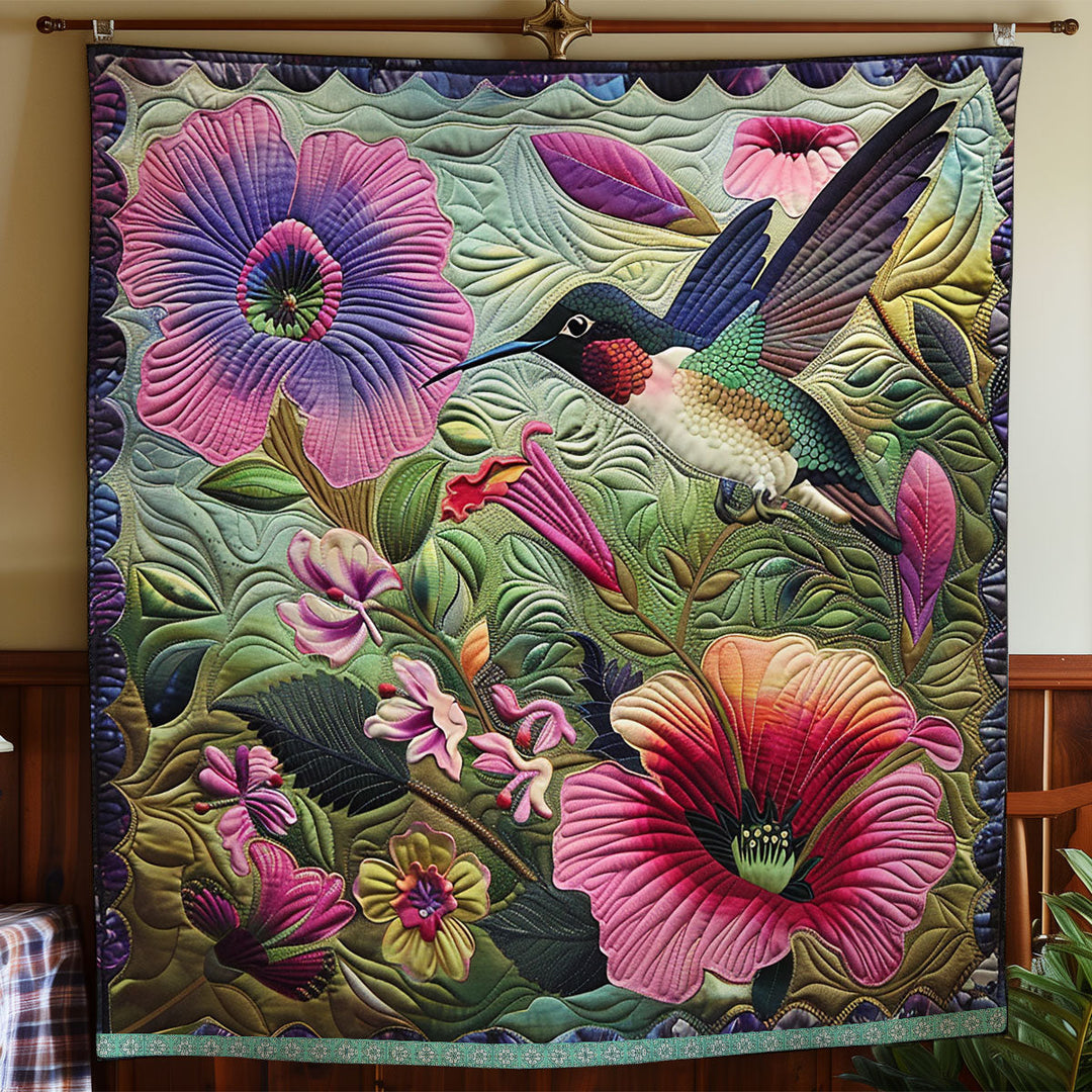 Steppdecke mit Kolibri und Hibiskus