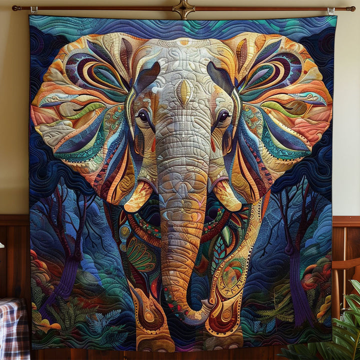 Steppdecke mit Elefant im Mandala-Stil