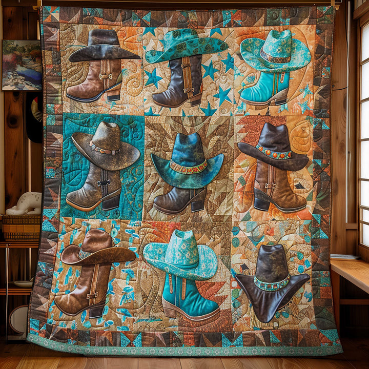 Steppdecke mit Cowboyhüten und Stiefeln