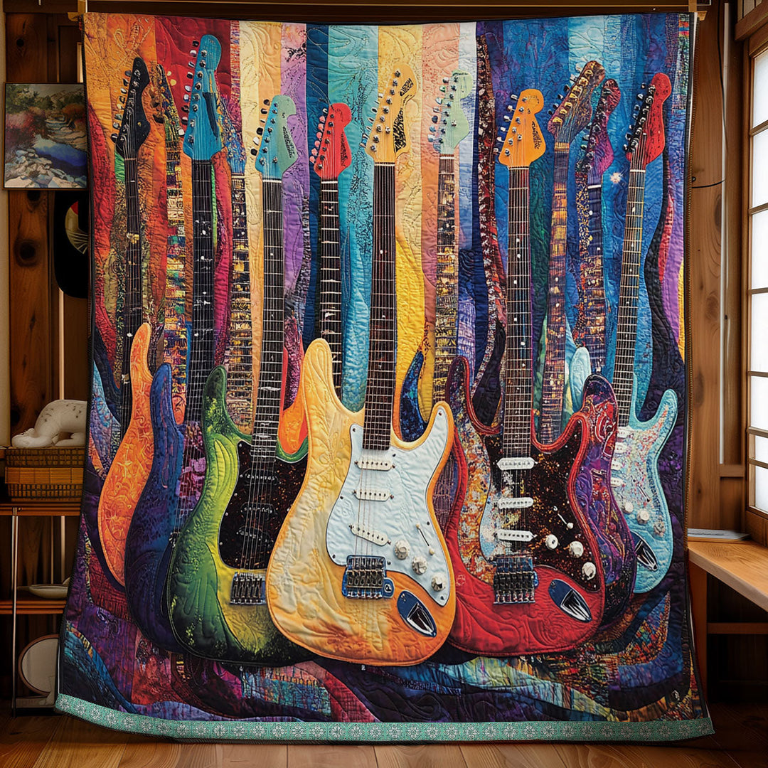 Steppdecke mit bunten E-Gitarren