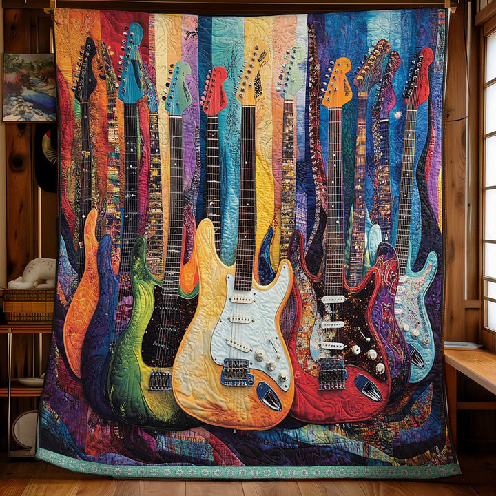 Steppdecke mit bunten E-Gitarren
