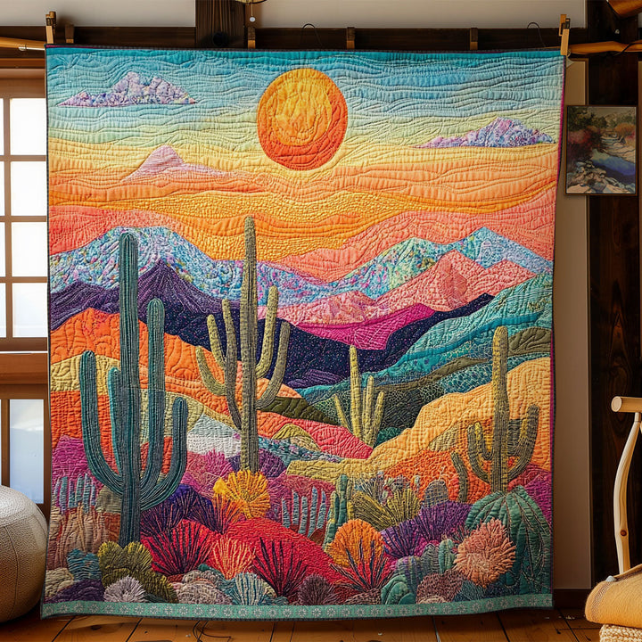 Steppdecke mit Kakteen im Sonnenuntergang