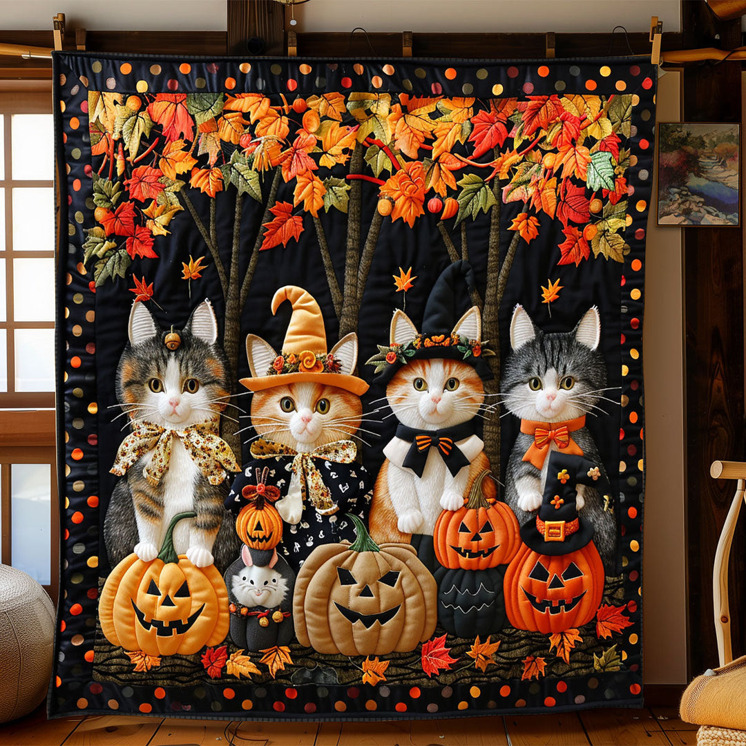 Halloween-Steppdecke mit Hexenkatzen