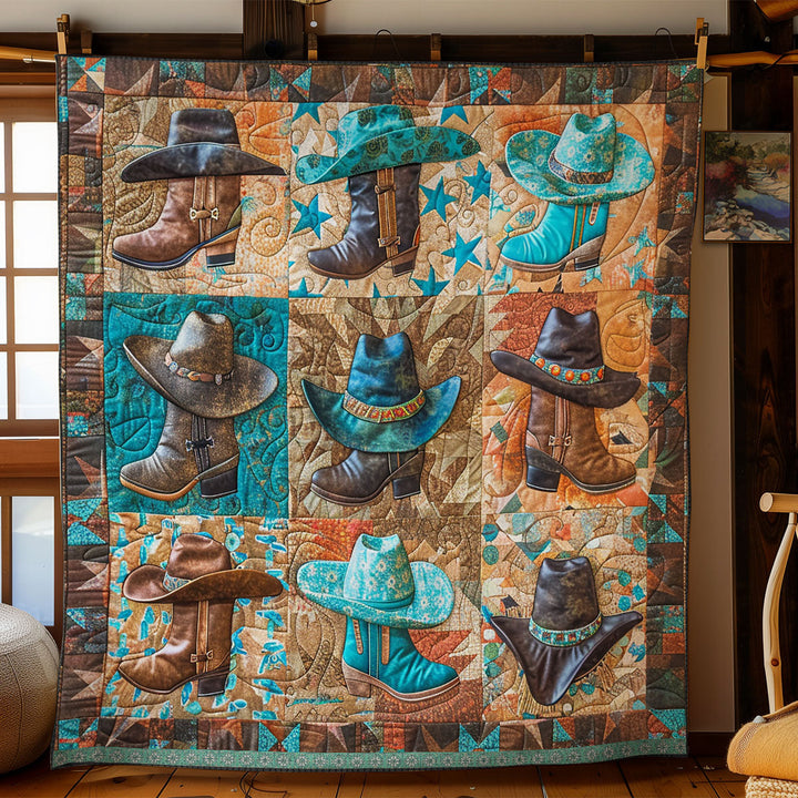Steppdecke mit Cowboyhüten und Stiefeln