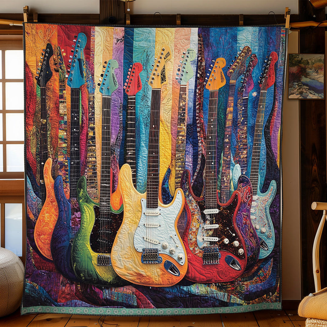Steppdecke mit bunten E-Gitarren