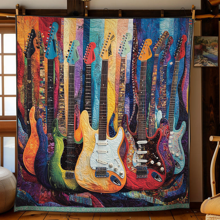 Steppdecke mit bunten E-Gitarren