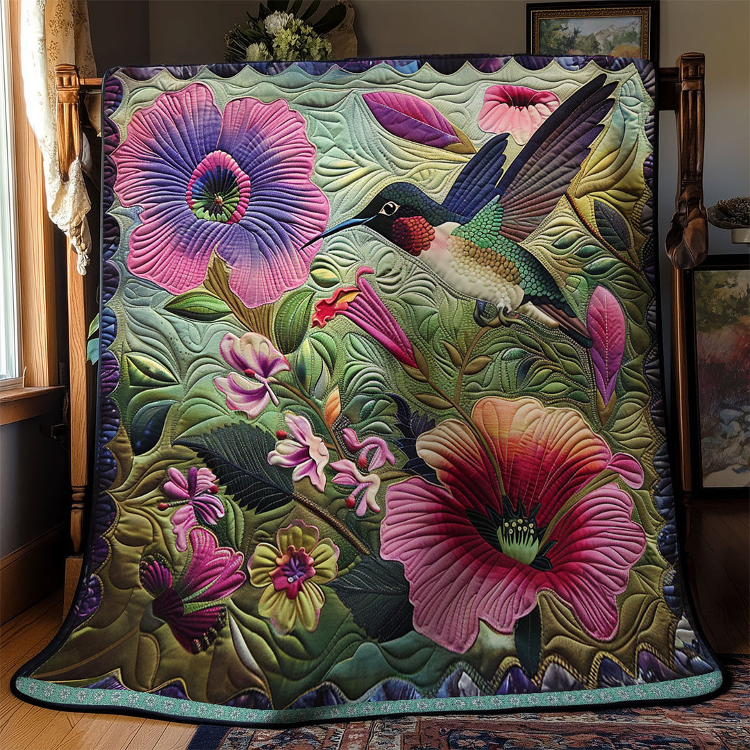 Steppdecke mit Kolibri und Hibiskus