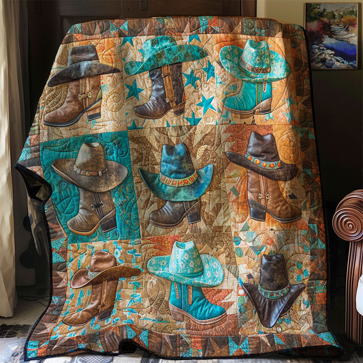 Steppdecke mit Cowboyhüten und Stiefeln
