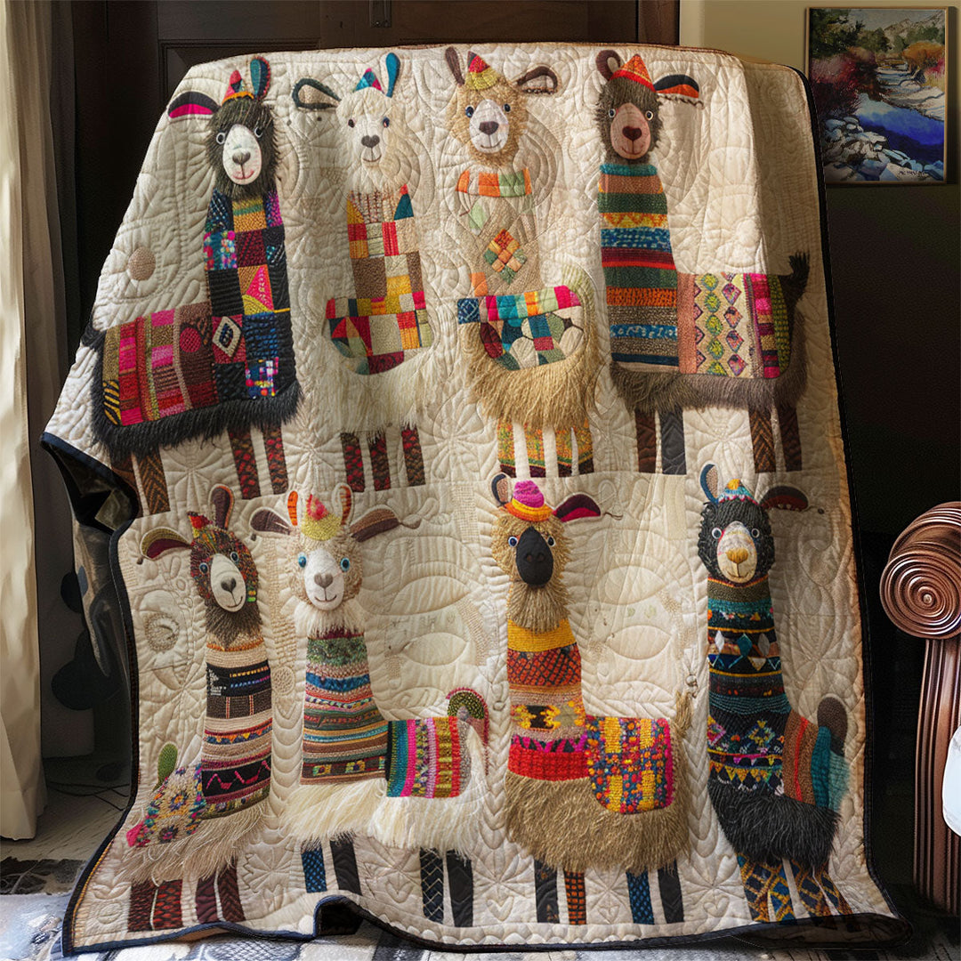 Steppdecke mit Lamas in bunten Decken