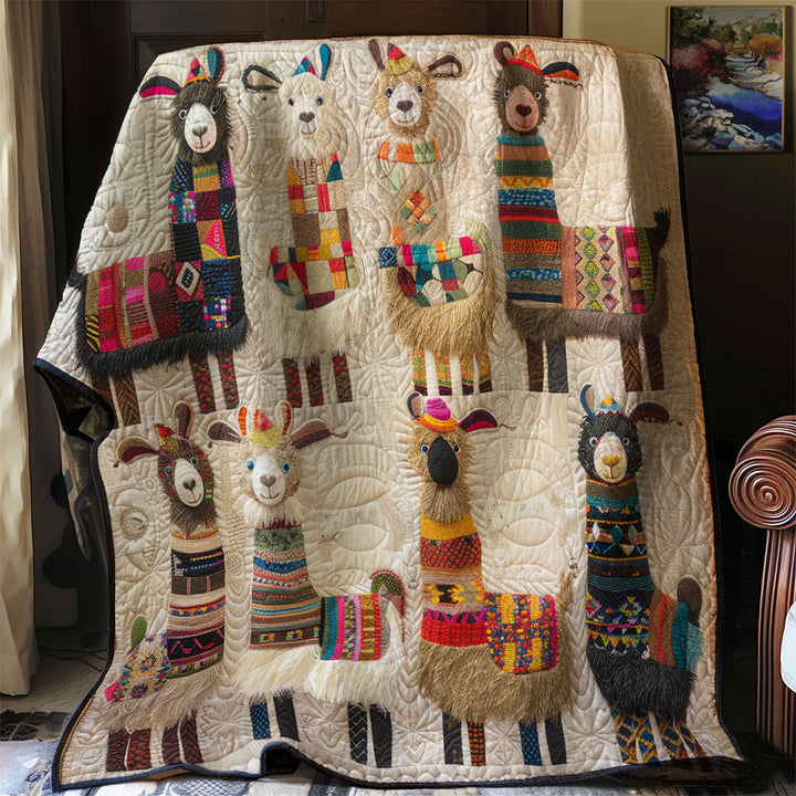 Steppdecke mit Lamas in bunten Decken
