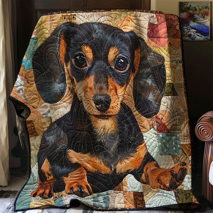 Patchwork-Steppdecke mit Dackelwelpe