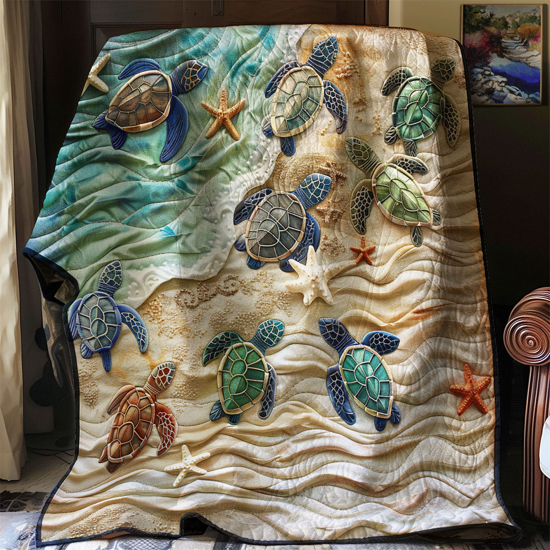 Steppdecke mit Schildkröten am Strand