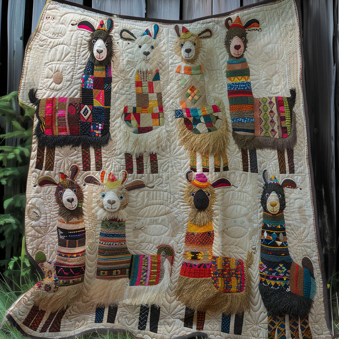 Steppdecke mit Lamas in bunten Decken
