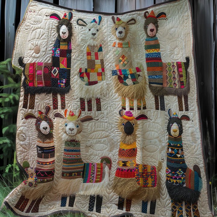 Steppdecke mit Lamas in bunten Decken