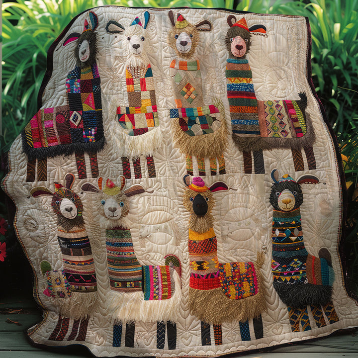 Steppdecke mit Lamas in bunten Decken