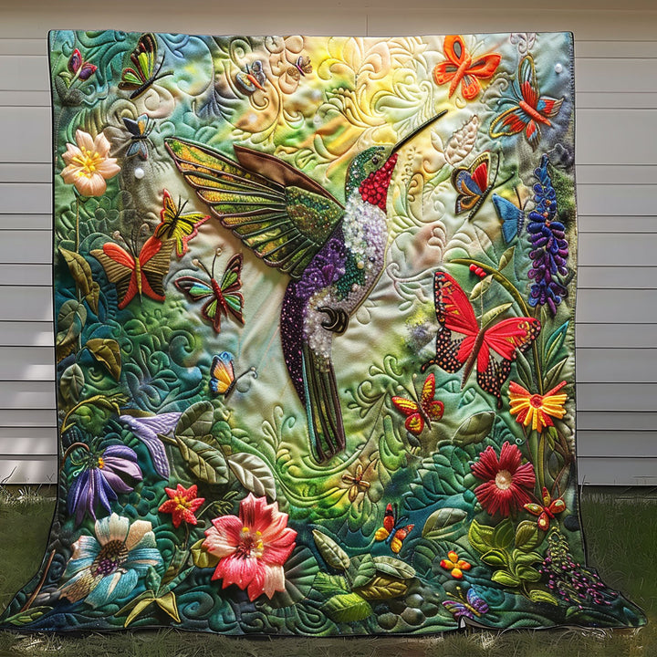 Steppdecke mit Kolibri und Schmetterlingen