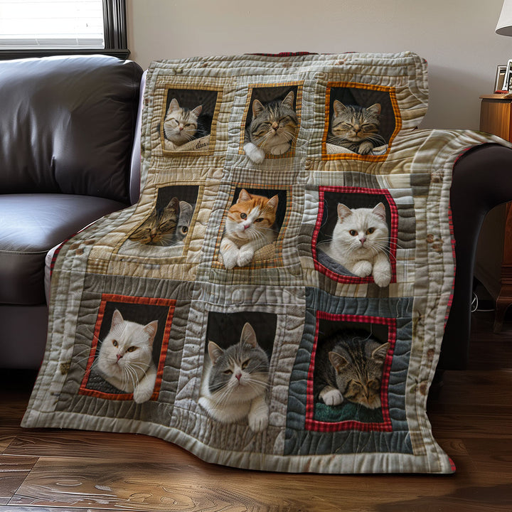 Steppdecke mit Katzen in Fenstern