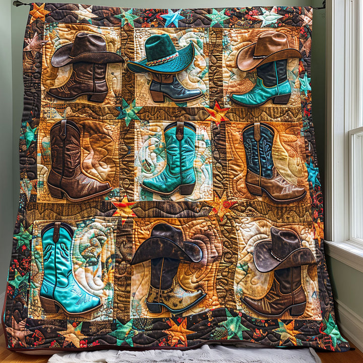 Patchwork-Steppdecke mit Westernstiefeln