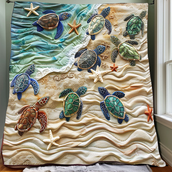 Steppdecke mit Schildkröten am Strand