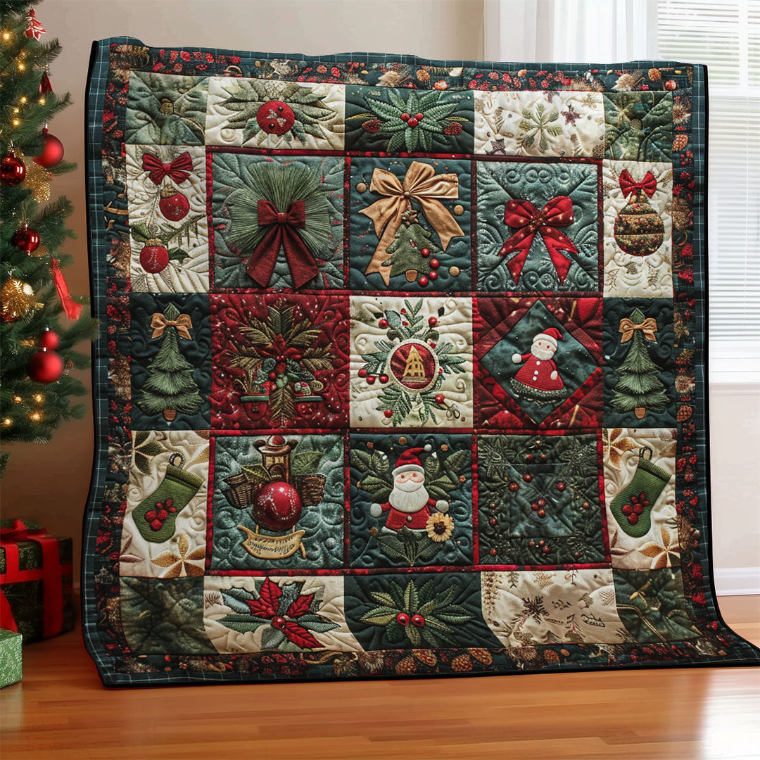 Weihnachts-Patchwork-Steppdecke mit Schleifen
